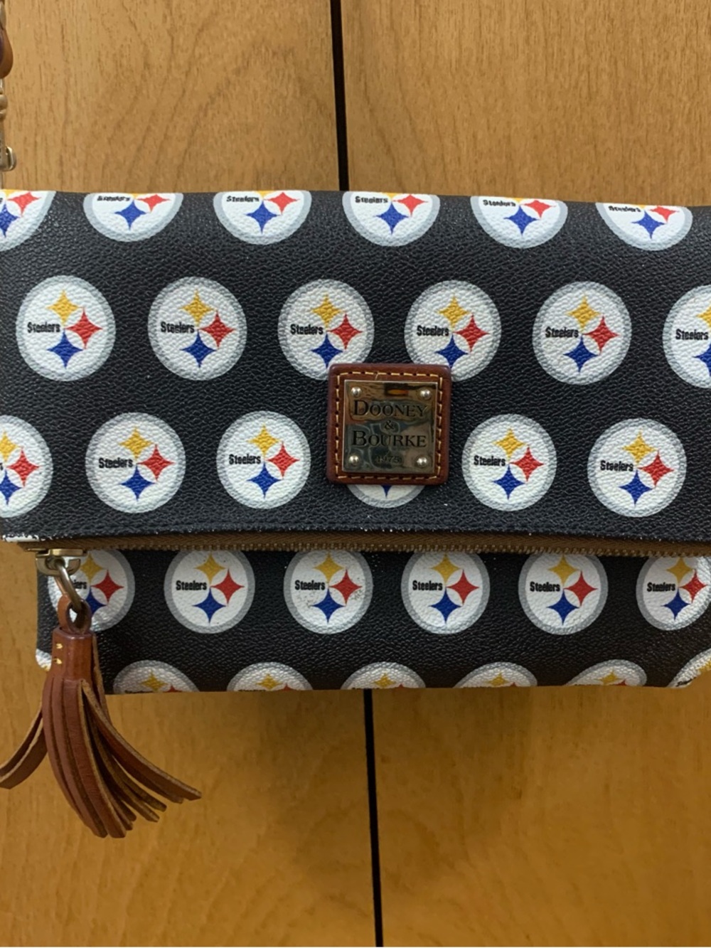Dooney & Bourke Black Multicolor Steelers Print Foldover Clutch
